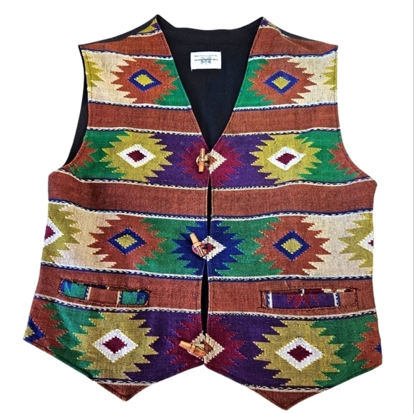VINTAGE Southwestern Aztec Vest Museum of Fine Arts Boston MFA M - Picture 1 of 7